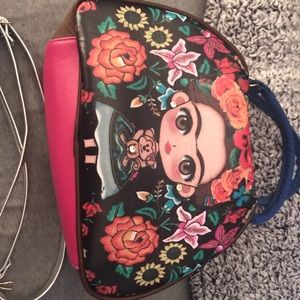 Frida Khalo Purse with Blue handles
